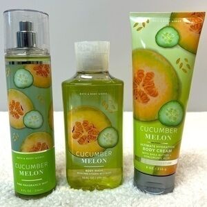 Bath & Body Works "Cucumber Melon" Body Creme, Scrub & Mist Gift Bundle